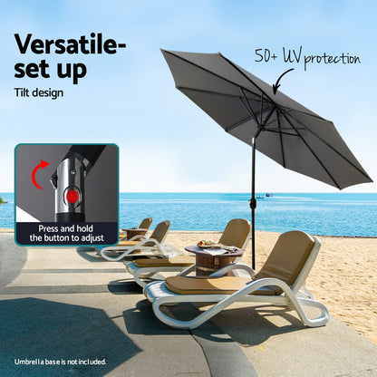 Instahut Outdoor Umbrella 2.7m Beach Pole Garden Tilt Sun Patio UV Charcoal-Home &amp; Garden &gt; Shading &gt; Umbrellas &amp; Sunshades-PEROZ Accessories