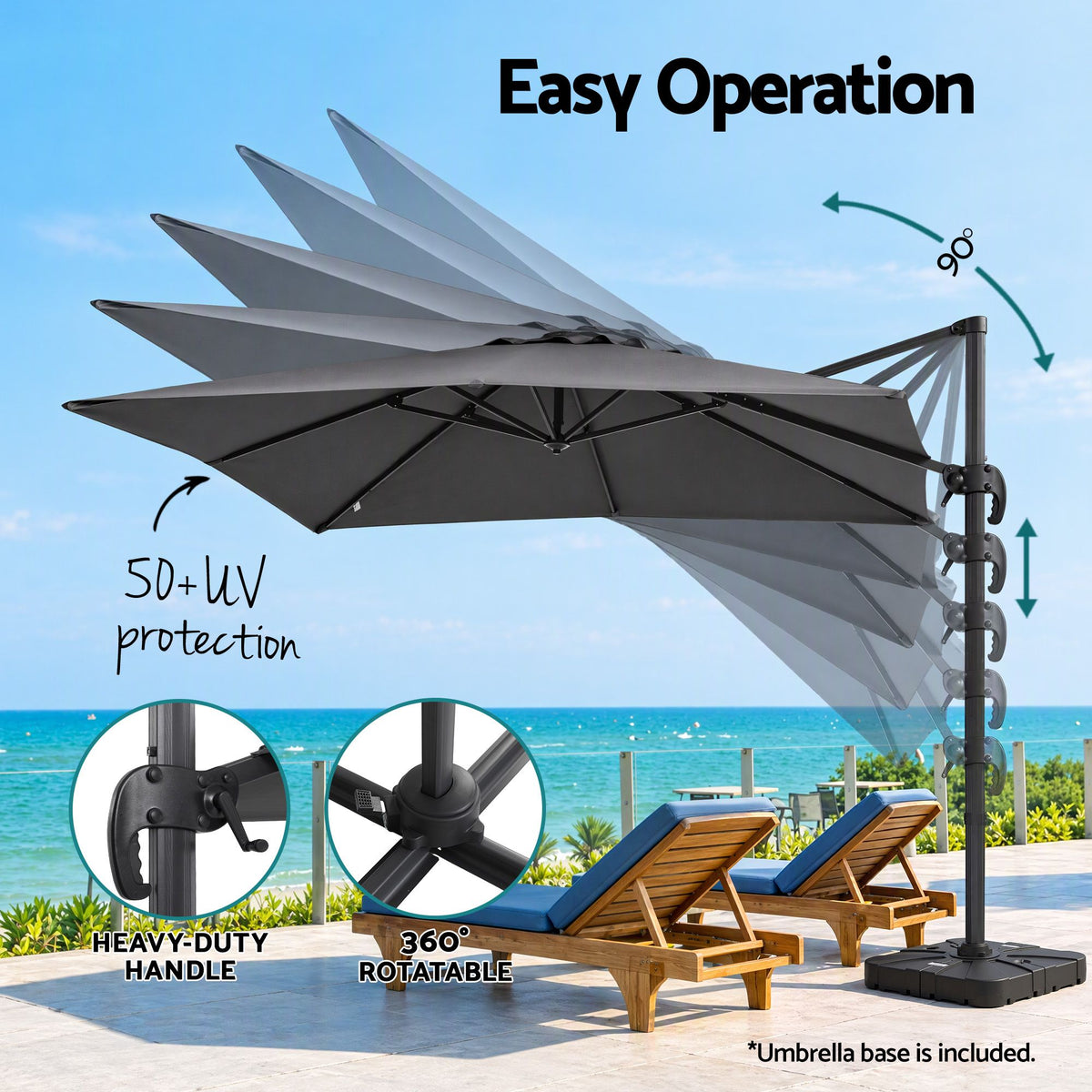 Instahut Outdoor Umbrella w/Base 3m Cantilever Stand Sun Roma 360 Degree Charcoal-Home &amp; Garden > Shading > Umbrellas &amp; Sunshades-PEROZ Accessories