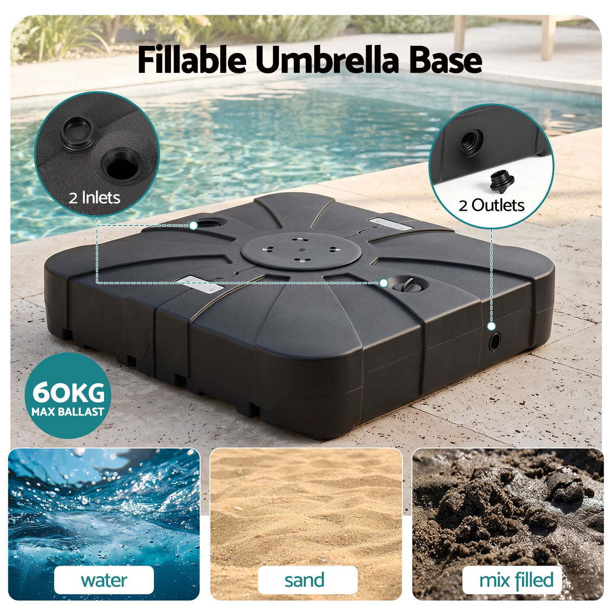 Instahut Outdoor Umbrella w/Base 3m Cantilever Stand Sun Roma 360 Degree Charcoal-Home &amp; Garden > Shading > Umbrellas &amp; Sunshades-PEROZ Accessories