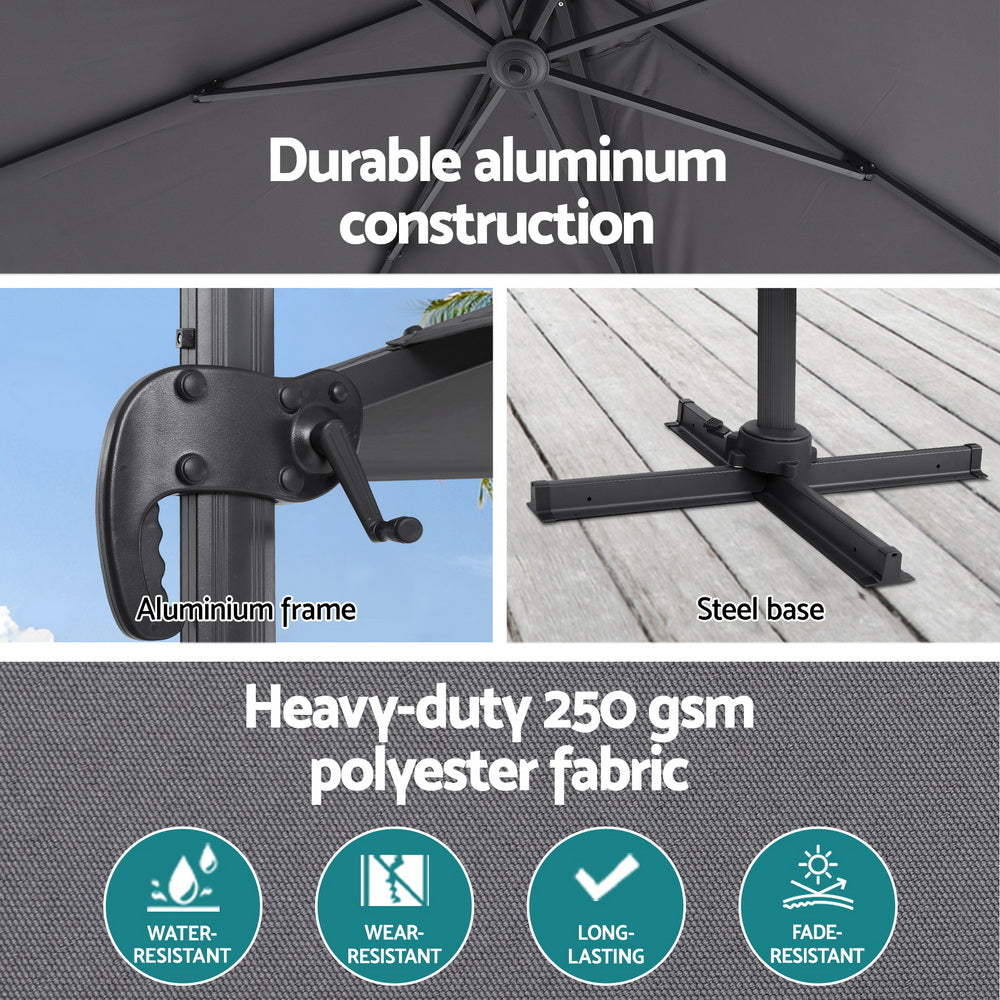 Instahut Outdoor Umbrella 3m Umbrellas Cantilever Stand Sun Roma 360 Degree Charcoal-Home &amp; Garden &gt; Shading &gt; Umbrellas &amp; Sunshades-PEROZ Accessories