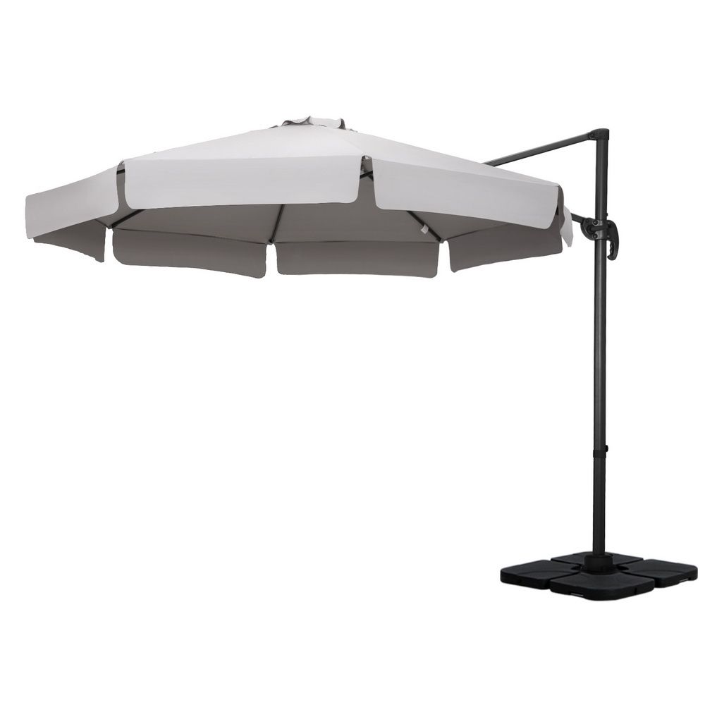 Instahut 3m Outdoor Umbrella w/Base Cantilever Beach Roma 360 Degree Tilt Grey-Outdoor Umbrellas-PEROZ Accessories