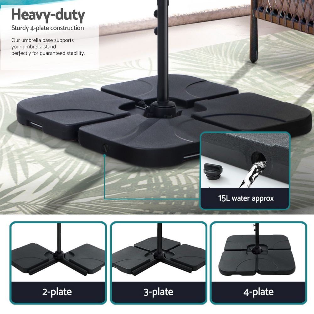Instahut 3m Outdoor Umbrella w/Base Cantilever Beach Roma 360 Degree Tilt Grey-Outdoor Umbrellas-PEROZ Accessories