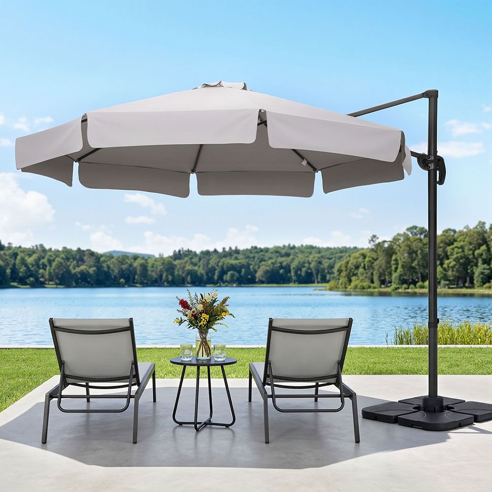 Instahut 3m Outdoor Umbrella w/Base Cantilever Beach Roma 360 Degree Tilt Grey-Outdoor Umbrellas-PEROZ Accessories