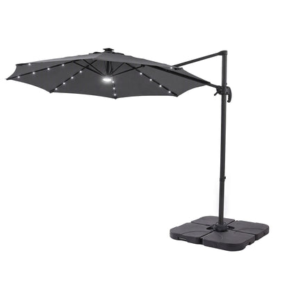 Instahut Outdoor Umbrella w/Base 3m Solar LED Offset Cantilever Patio Parasol Charcoal-Home &amp; Garden > Shading > Umbrellas &amp; Sunshades-PEROZ Accessories