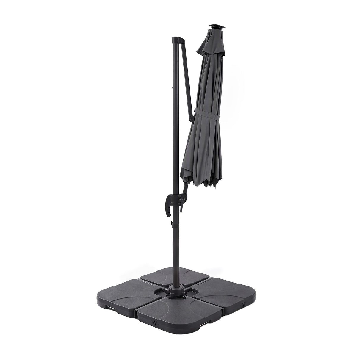 Instahut Outdoor Umbrella w/Base 3m Solar LED Offset Cantilever Patio Parasol Charcoal-Home &amp; Garden > Shading > Umbrellas &amp; Sunshades-PEROZ Accessories