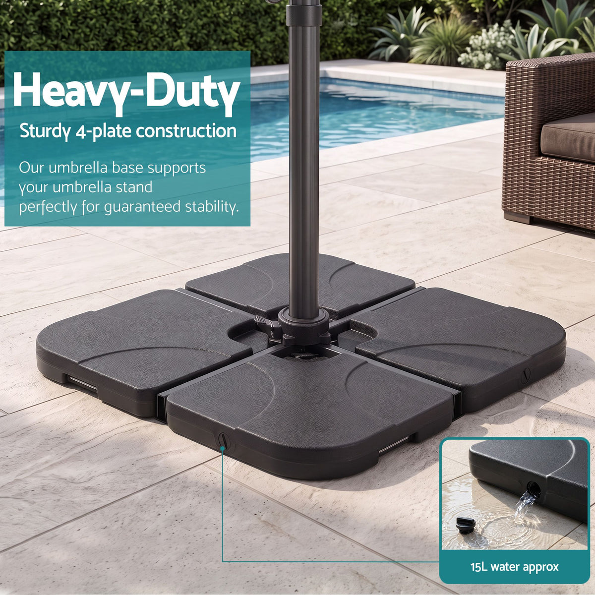 Instahut Outdoor Umbrella w/Base 3m Solar LED Offset Cantilever Patio Parasol Charcoal-Home &amp; Garden > Shading > Umbrellas &amp; Sunshades-PEROZ Accessories