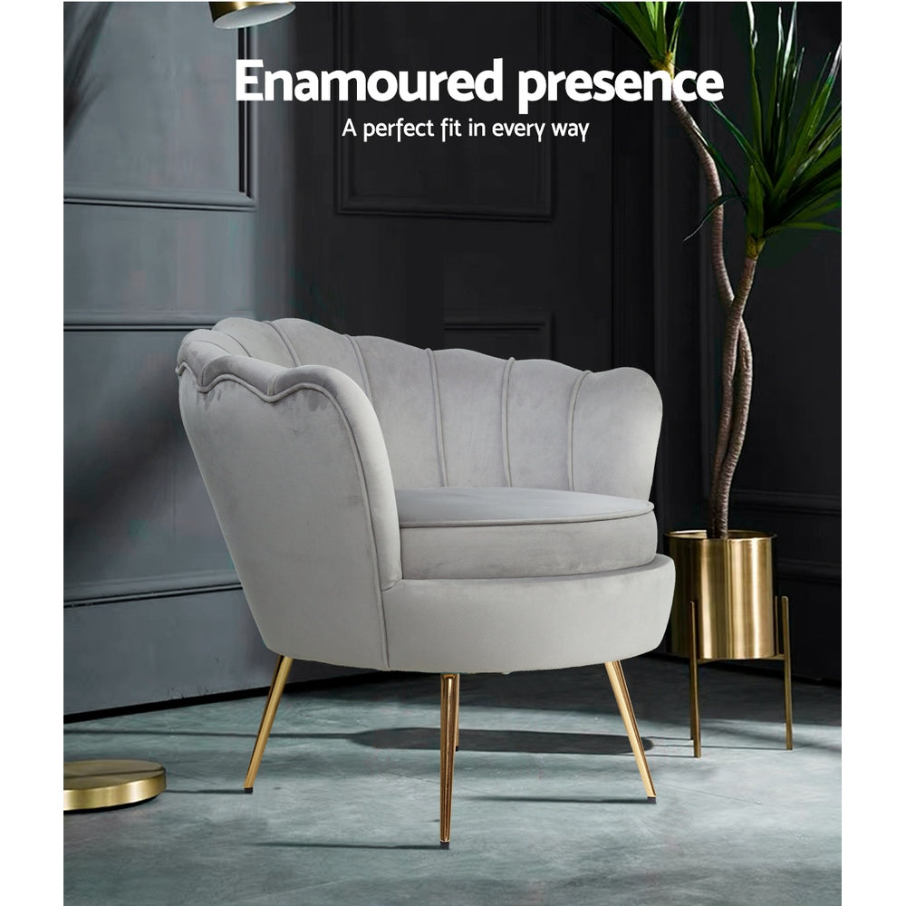 Artiss Armchair Velvet Grey Callista-Armchairs-PEROZ Accessories