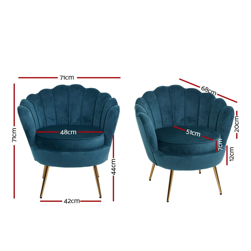 Artiss Armchair Velvet Blue Callista-Armchairs-PEROZ Accessories