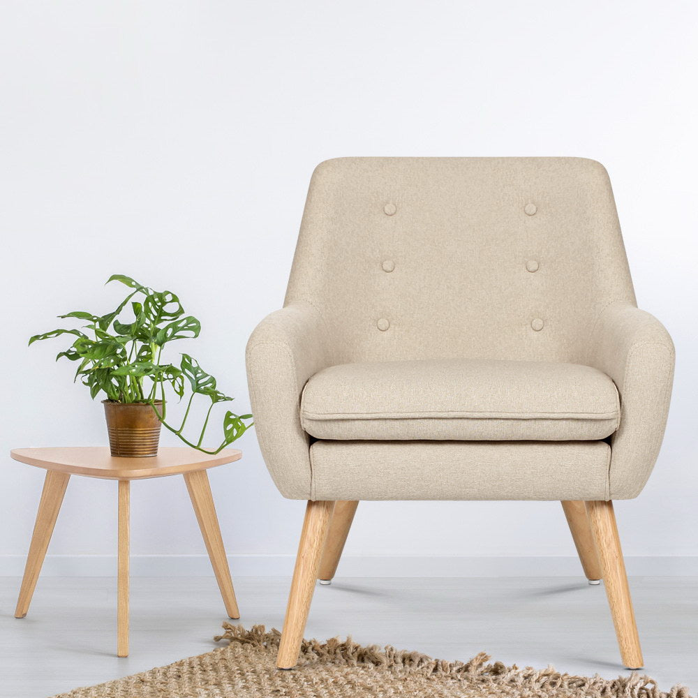 Artiss Armchair Linen Fabric Anne Beige-Armchairs-PEROZ Accessories