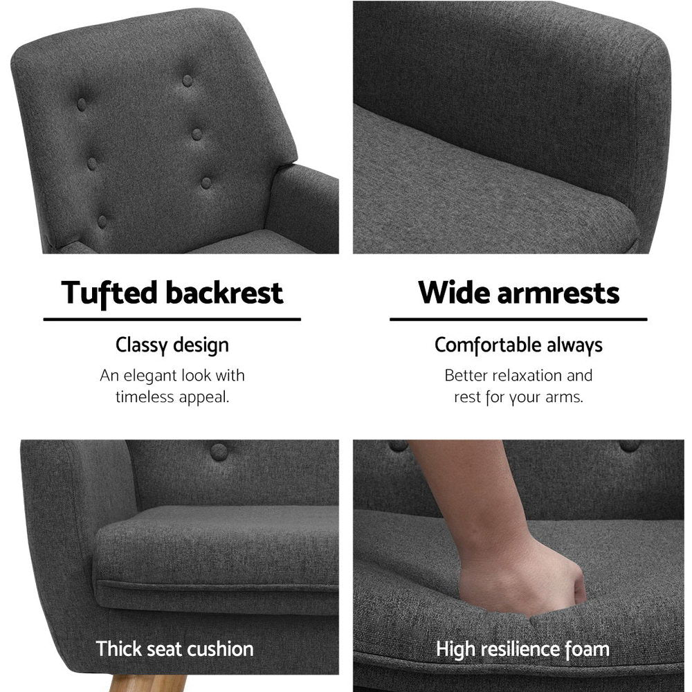 Artiss Armchair Linen Fabric Anne Charcoal-Armchairs-PEROZ Accessories