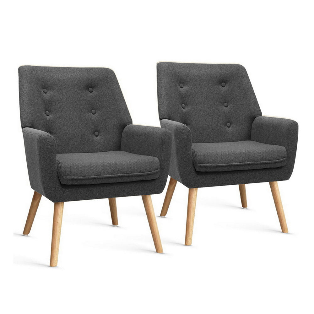 Artiss 2X Armchair Lounge Chair Accent Tub Chair Charcoal ANNE-Furniture &gt; Bar Stools &amp; Chairs &gt; Arm Chairs &amp; Recliners-PEROZ Accessories