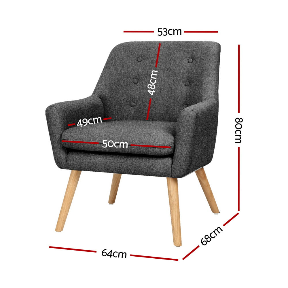 Artiss 2X Armchair Lounge Chair Accent Tub Chair Charcoal ANNE-Furniture &gt; Bar Stools &amp; Chairs &gt; Arm Chairs &amp; Recliners-PEROZ Accessories
