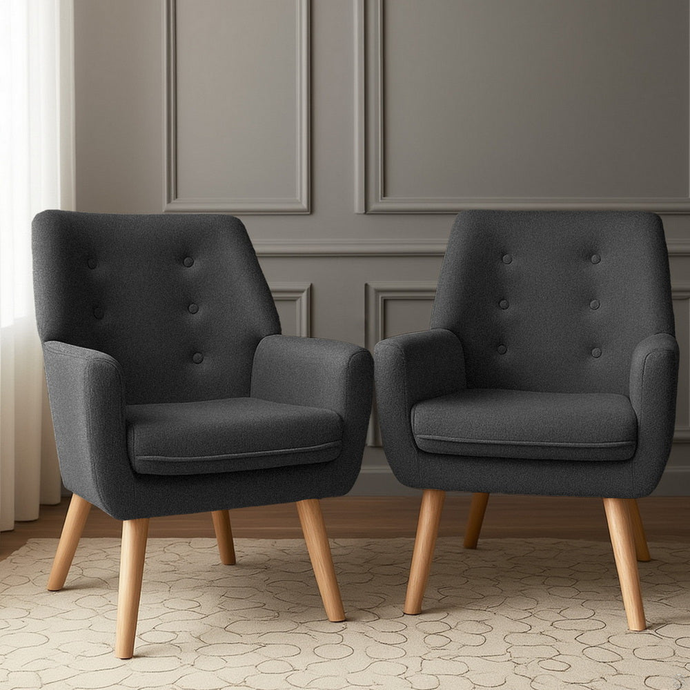 Artiss 2X Armchair Lounge Chair Accent Tub Chair Charcoal ANNE-Furniture &gt; Bar Stools &amp; Chairs &gt; Arm Chairs &amp; Recliners-PEROZ Accessories