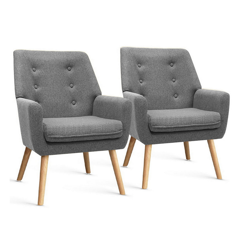 Artiss 2X Armchair Lounge Chair Accent Tub Chair Grey ANNE-Furniture &gt; Bar Stools &amp; Chairs &gt; Arm Chairs &amp; Recliners-PEROZ Accessories