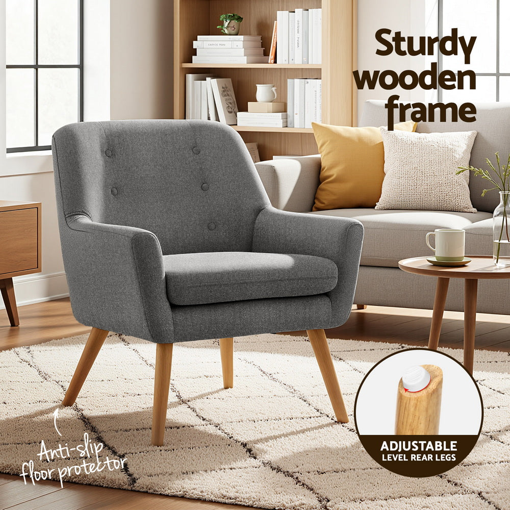 Artiss 2X Armchair Lounge Chair Accent Tub Chair Grey ANNE-Furniture &gt; Bar Stools &amp; Chairs &gt; Arm Chairs &amp; Recliners-PEROZ Accessories