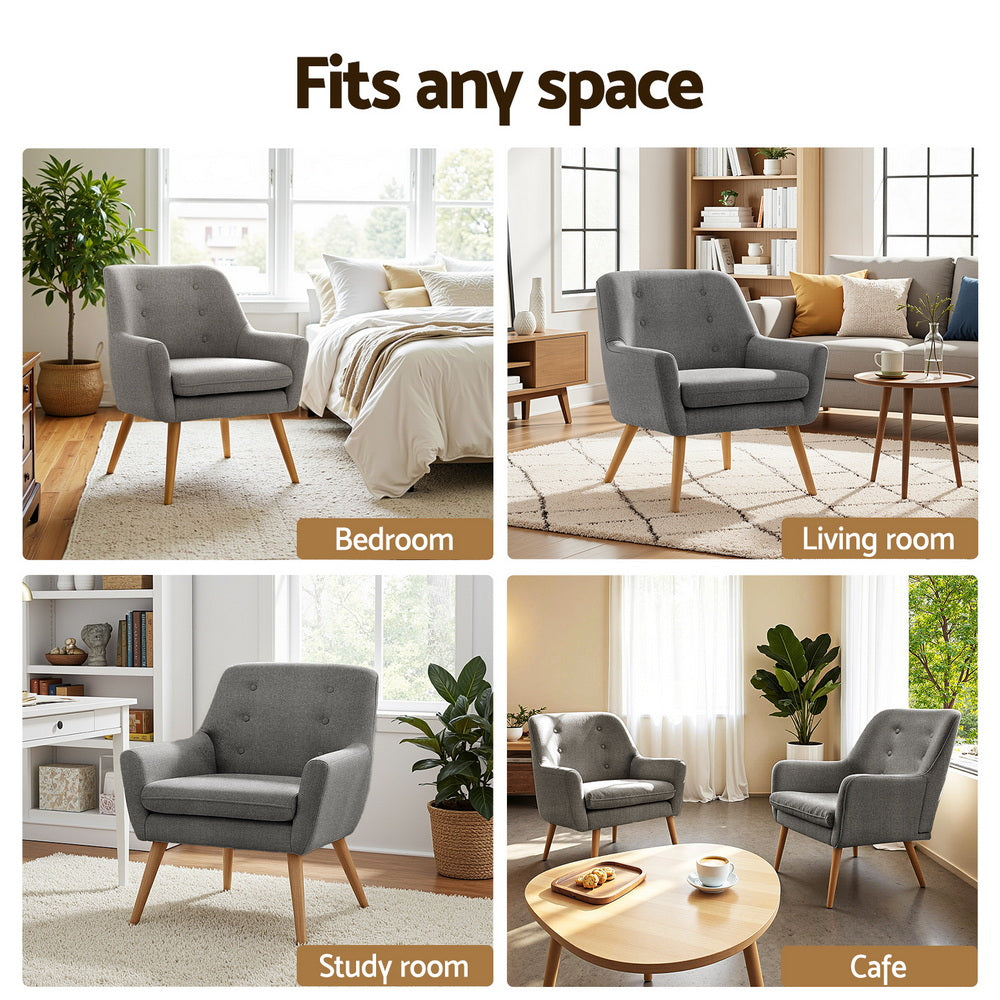 Artiss 2X Armchair Lounge Chair Accent Tub Chair Grey ANNE-Furniture &gt; Bar Stools &amp; Chairs &gt; Arm Chairs &amp; Recliners-PEROZ Accessories