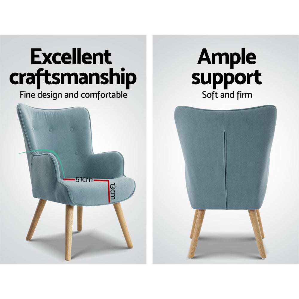 Artiss Armchair Set with Ottoman Blue Lansar-Armchairs-PEROZ Accessories