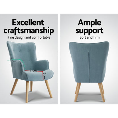 Artiss Armchair Set with Ottoman Blue Lansar-Armchairs-PEROZ Accessories