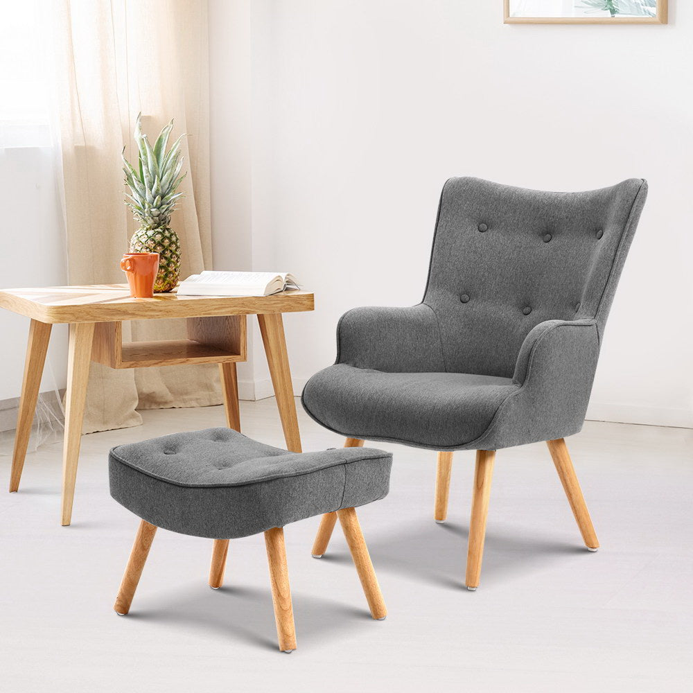 Artiss Armchair Set with Ottoman Grey Lansar-Armchairs-PEROZ Accessories
