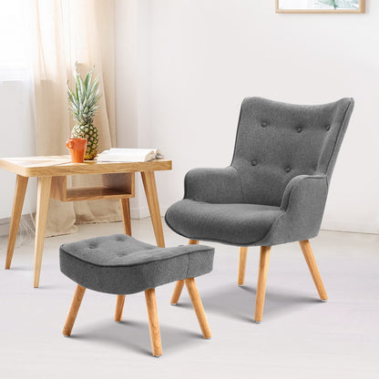 Artiss Armchair Set with Ottoman Grey Lansar-Armchairs-PEROZ Accessories
