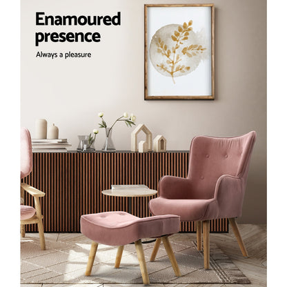Artiss Armchair Set with Ottoman Pink Lansar-Armchairs-PEROZ Accessories