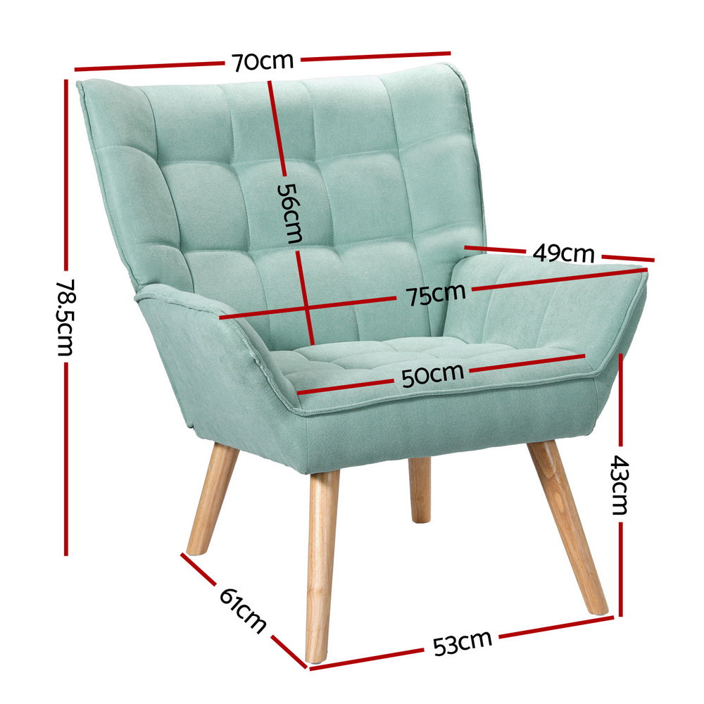 Artiss Armchair Lounge Chair Accent Chairs Sofa Linen Fabric Cushion Seat Blue-Furniture &gt; Bar Stools &amp; Chairs-PEROZ Accessories