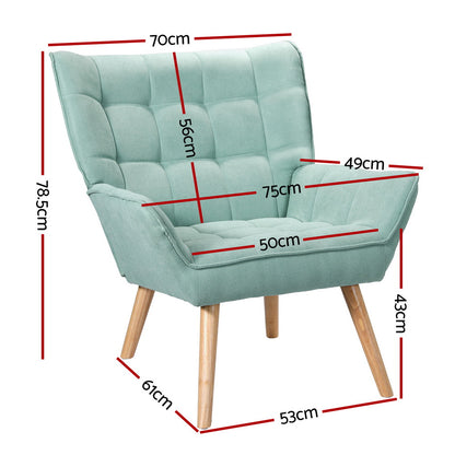 Artiss Armchair Lounge Chair Accent Chairs Sofa Linen Fabric Cushion Seat Blue-Furniture &gt; Bar Stools &amp; Chairs-PEROZ Accessories