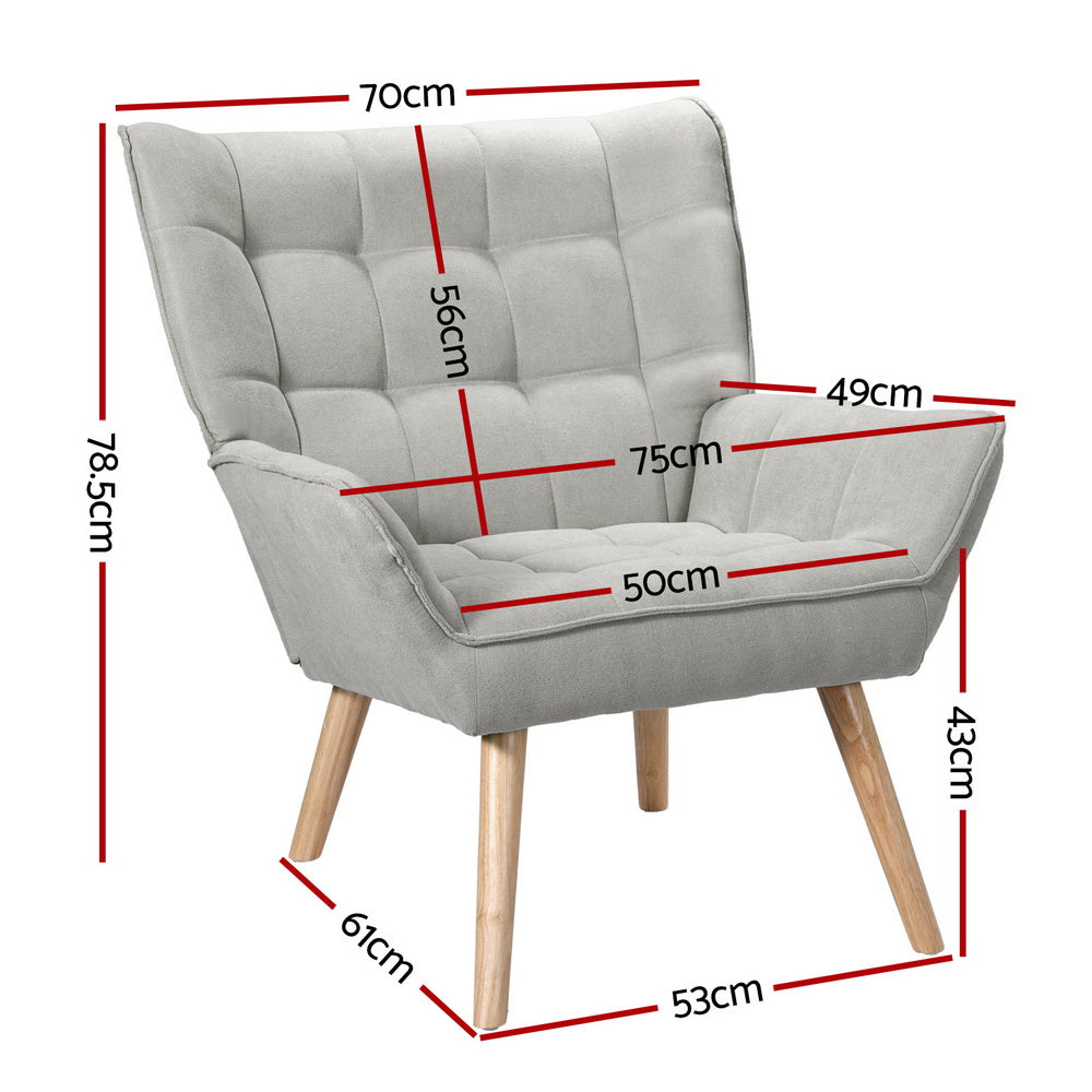 Artiss Armchair Lounge Chair Accent Chairs Sofa Linen Fabric Cushion Seat Grey-Furniture &gt; Bar Stools &amp; Chairs-PEROZ Accessories