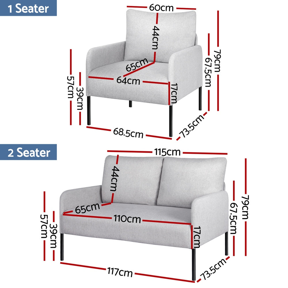 Artiss Armchair 4 Seater Sofa Set Pillow Gery Kane-Furniture &gt; Bar Stools &amp; Chairs &gt; Arm Chairs &amp; Recliners-PEROZ Accessories