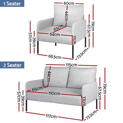 Artiss Armchair 4 Seater Sofa Set Pillow Gery Kane-Furniture &gt; Bar Stools &amp; Chairs &gt; Arm Chairs &amp; Recliners-PEROZ Accessories