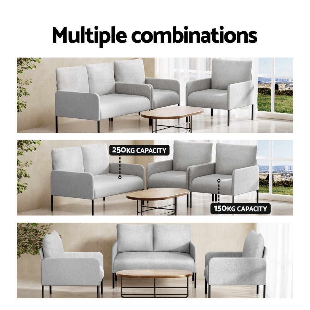Artiss Armchair 4 Seater Sofa Set Pillow Gery Kane-Furniture &gt; Bar Stools &amp; Chairs &gt; Arm Chairs &amp; Recliners-PEROZ Accessories