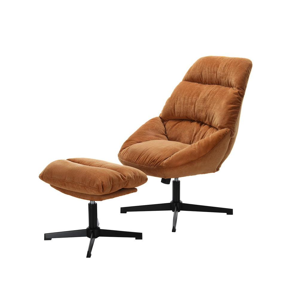 Artiss Armchair Set with Ottoman Linen Fabric Orange Yaro-Furniture &gt; Bar Stools &amp; Chairs-PEROZ Accessories