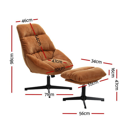 Artiss Armchair Set with Ottoman Linen Fabric Orange Yaro-Furniture &gt; Bar Stools &amp; Chairs-PEROZ Accessories