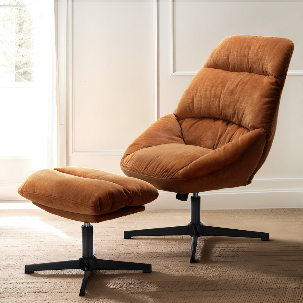 Artiss Armchair Set with Ottoman Linen Fabric Orange Yaro-Furniture &gt; Bar Stools &amp; Chairs-PEROZ Accessories