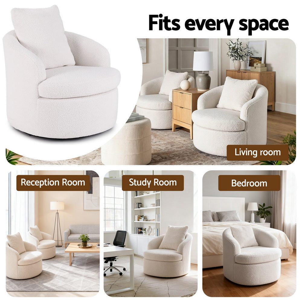 Artiss Round Swivel Armchair Extra Pillow White-Furniture &gt; Bar Stools &amp; Chairs &gt; Arm Chairs &amp; Recliners-PEROZ Accessories