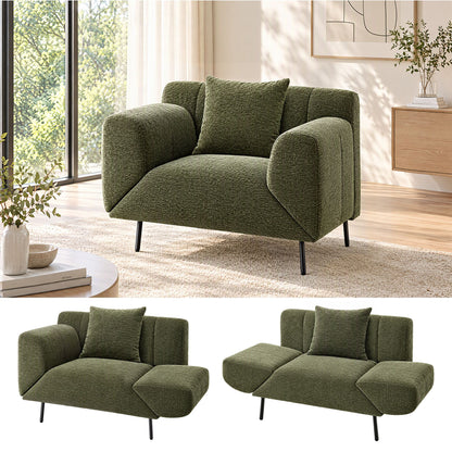 Artiss Armchair 3-in-1 Convertible Chenille Lounger and Daybed Green-Furniture > Bar Stools &amp; Chairs > Arm Chairs &amp; Recliners-PEROZ Accessories