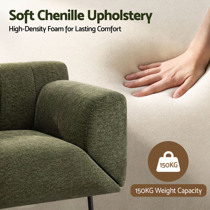 Artiss Armchair 3-in-1 Convertible Chenille Lounger and Daybed Green-Furniture > Bar Stools &amp; Chairs > Arm Chairs &amp; Recliners-PEROZ Accessories