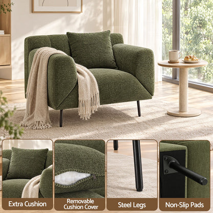 Artiss Armchair 3-in-1 Convertible Chenille Lounger and Daybed Green-Furniture > Bar Stools &amp; Chairs > Arm Chairs &amp; Recliners-PEROZ Accessories