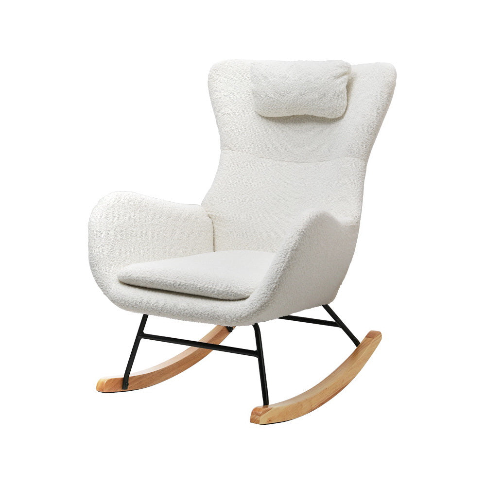 Artiss Rocking Chair Armchair Pillow Boucle White-Armchairs-PEROZ Accessories