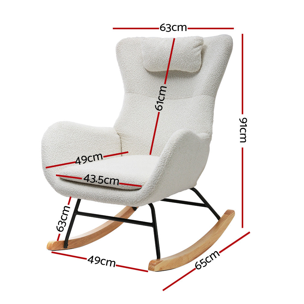Artiss Rocking Chair Armchair Pillow Boucle White-Armchairs-PEROZ Accessories