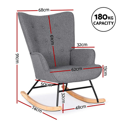Artiss Rocking Armchair Nursing Chair Linen Fabric Grey-Furniture &gt; Bar Stools &amp; Chairs &gt; Arm Chairs &amp; Recliners-PEROZ Accessories