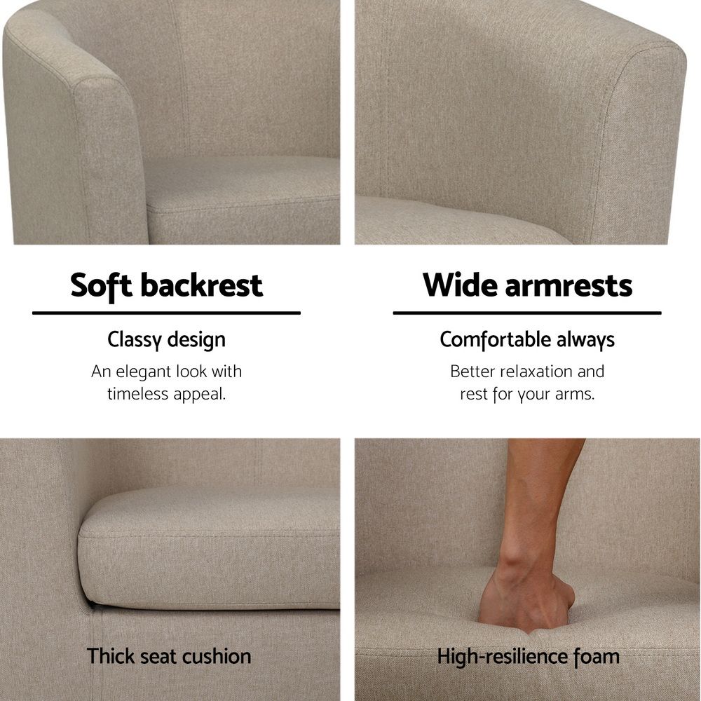Artiss Armchair Tub Chair Beige Abby-Armchairs-PEROZ Accessories