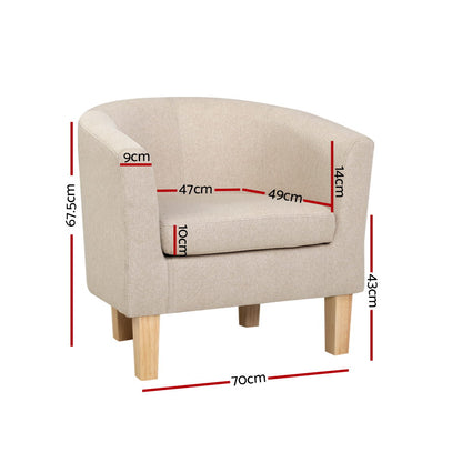 Artiss Armchair Tub Chair Beige Abby-Armchairs-PEROZ Accessories
