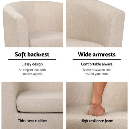 Artiss Armchair Tub Chair Beige Abby-Armchairs-PEROZ Accessories