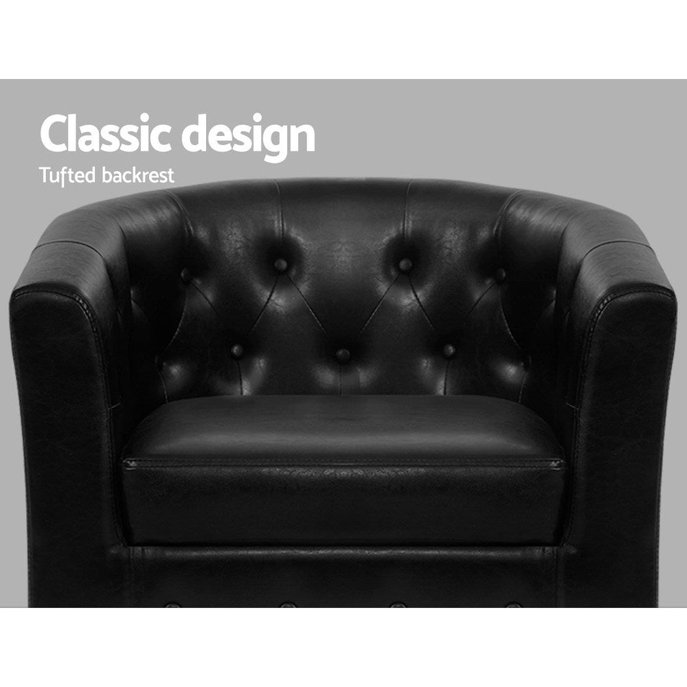 Artiss Armchair Set with Ottoman Black Ava-Furniture &gt; Living Room-PEROZ Accessories