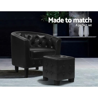 Artiss Armchair Set with Ottoman Black Ava-Furniture &gt; Living Room-PEROZ Accessories