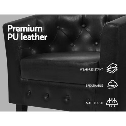 Artiss Armchair Set with Ottoman Black Ava-Furniture &gt; Living Room-PEROZ Accessories