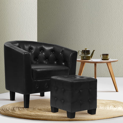Artiss Armchair Set with Ottoman Black Ava-Furniture &gt; Living Room-PEROZ Accessories