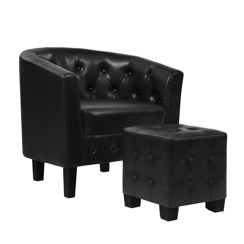 Artiss Armchair Set with Ottoman Black Ava-Furniture &gt; Living Room-PEROZ Accessories