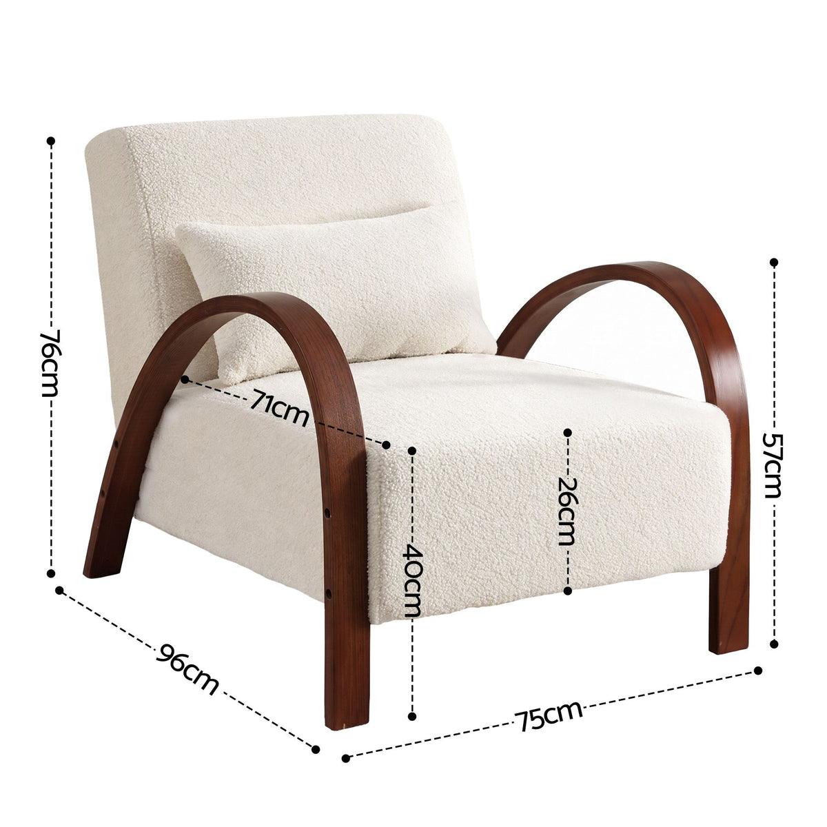 Artiss Teddy Fabric Armchair Curved Bentwood Arms with Cushion Beige-Furniture > Bar Stools &amp; Chairs > Arm Chairs &amp; Recliners-PEROZ Accessories